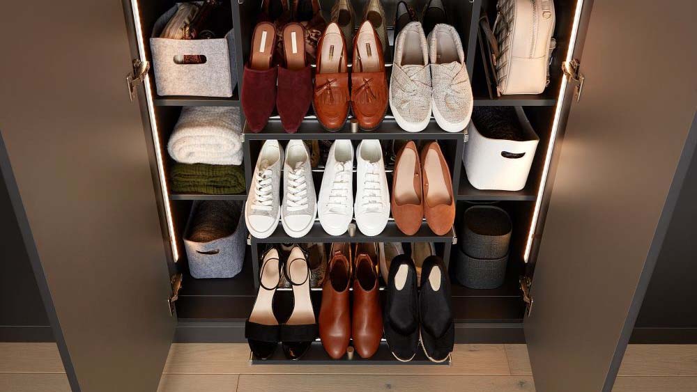 Shoe storage rack inside wardrobe