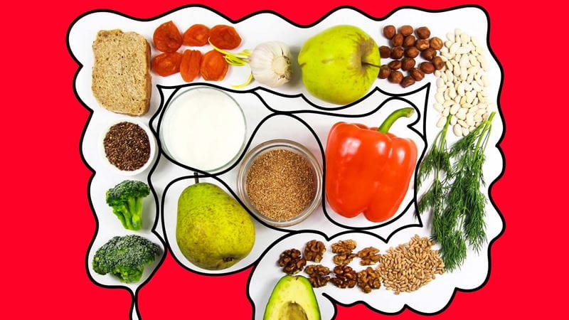 starchy vegetables on a background of the gut