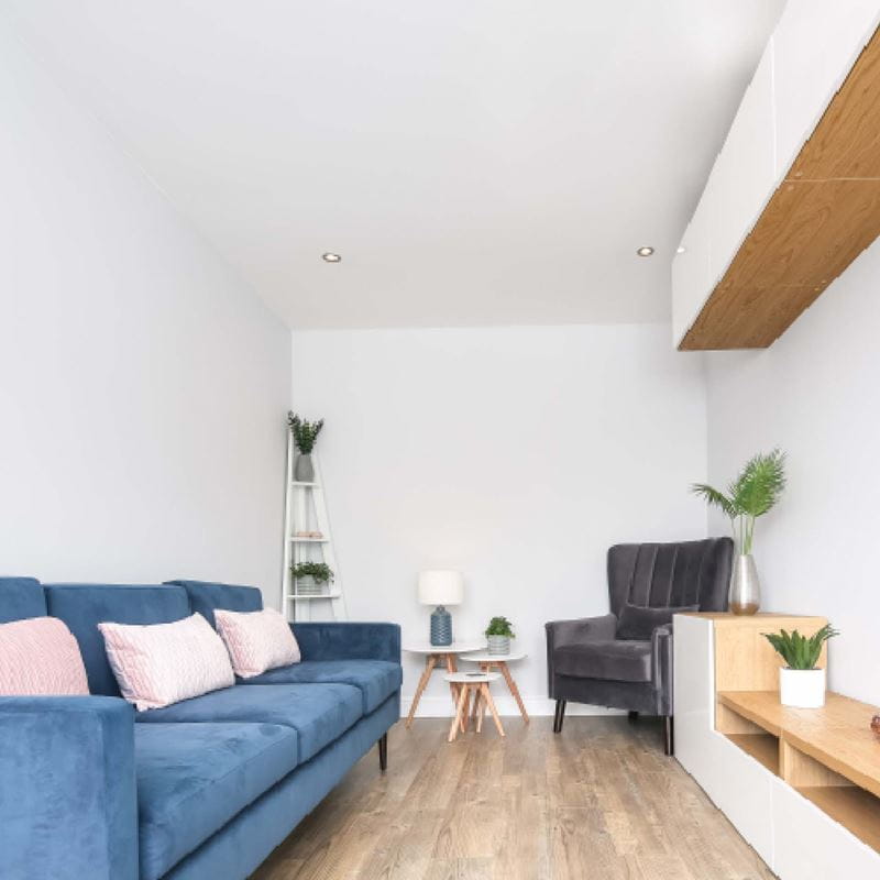 living room in a converted garage
