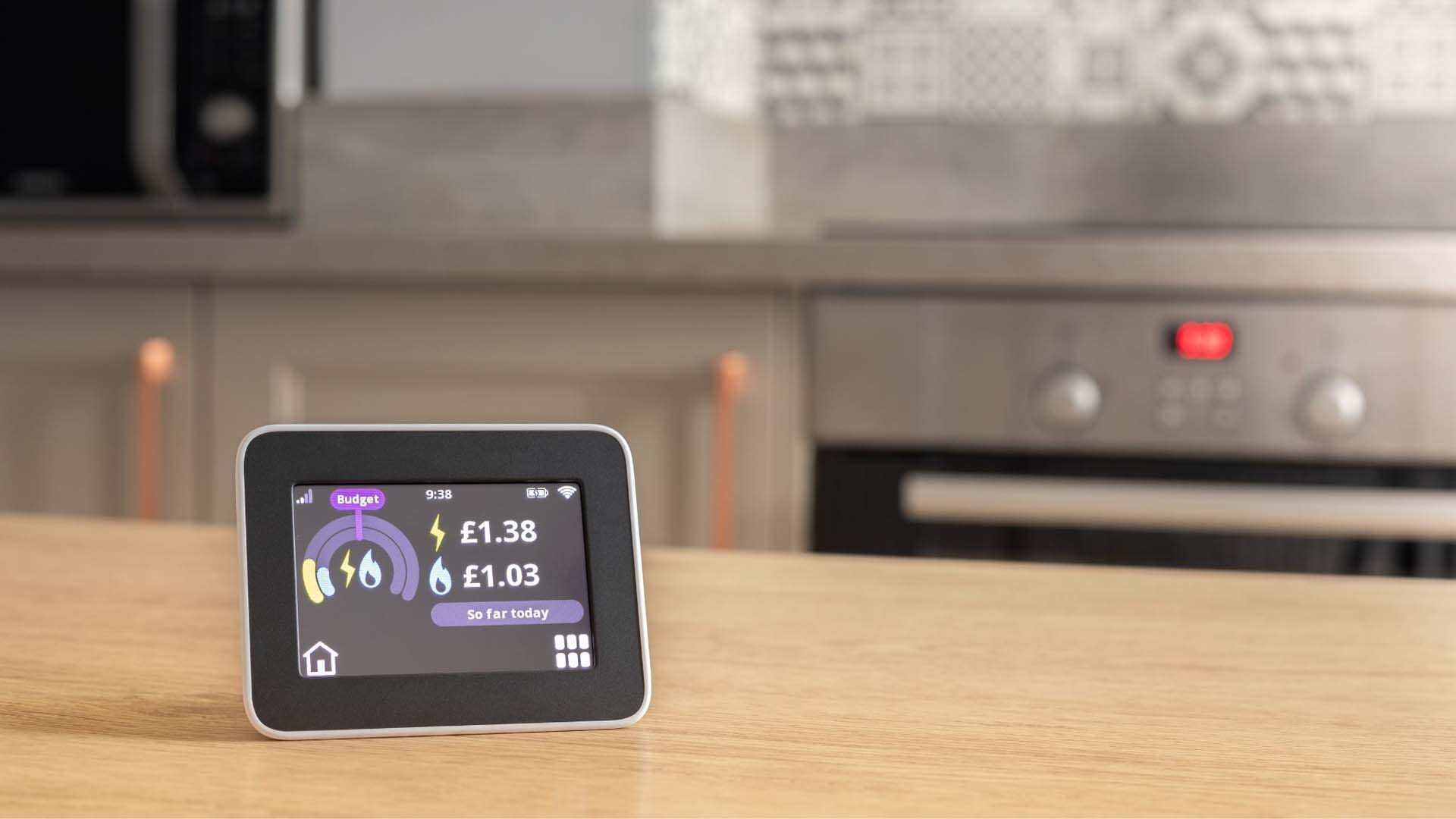 a smart meter on the side in the kitchen