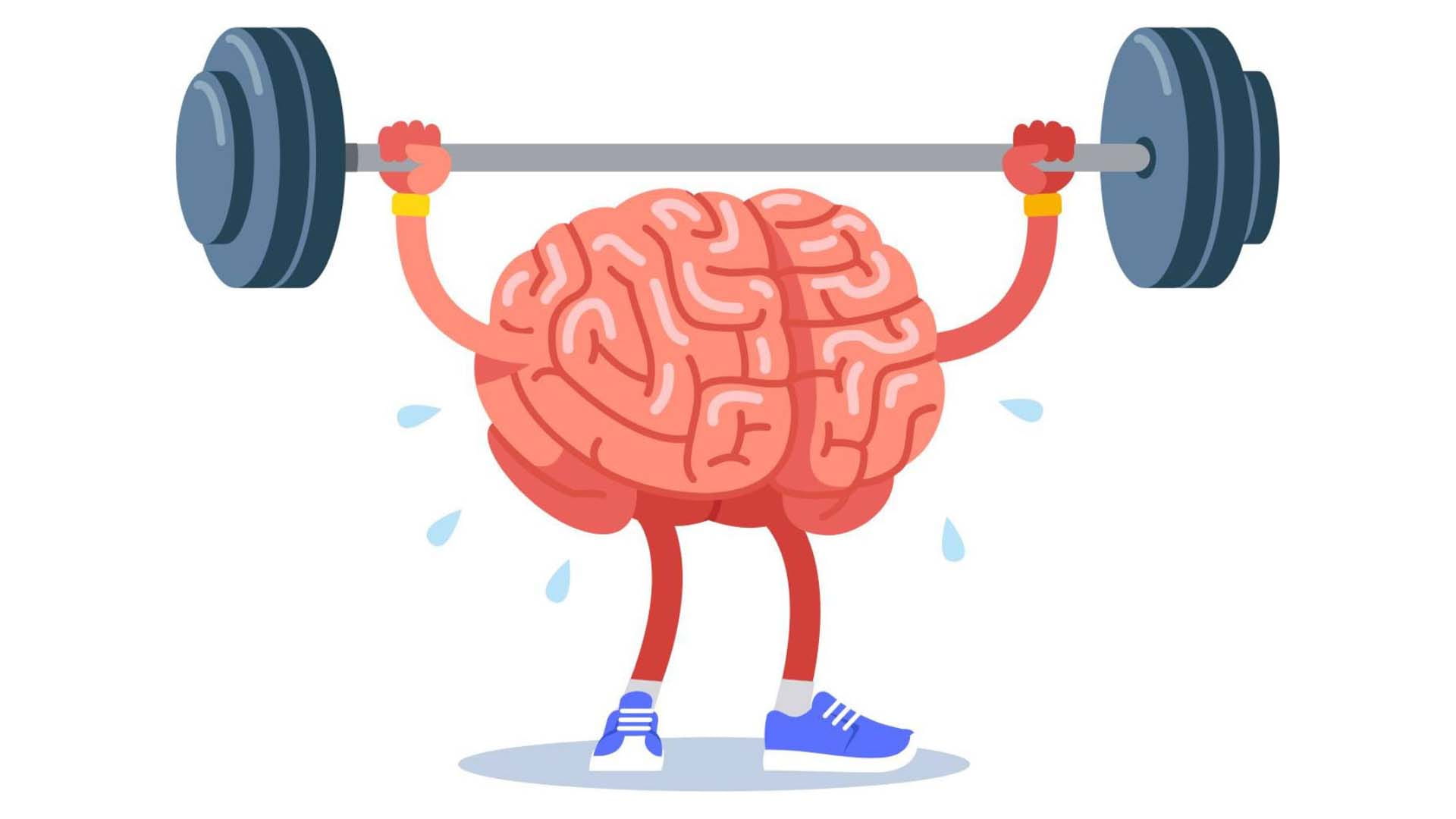 a carton of a brain weight lifting