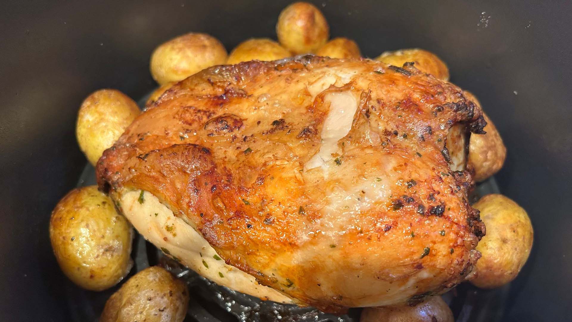 Turkey and potatoes in an air fryer