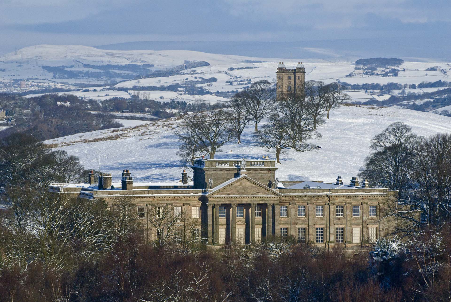 snowy view of Lyme Park in Cheshire