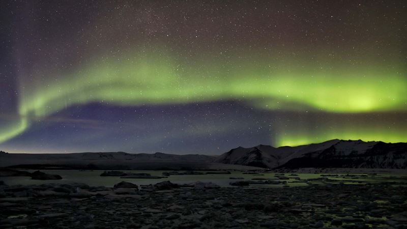 Aurora Borealis or Northern Lighs, over the Jökulsarlon, Iceland