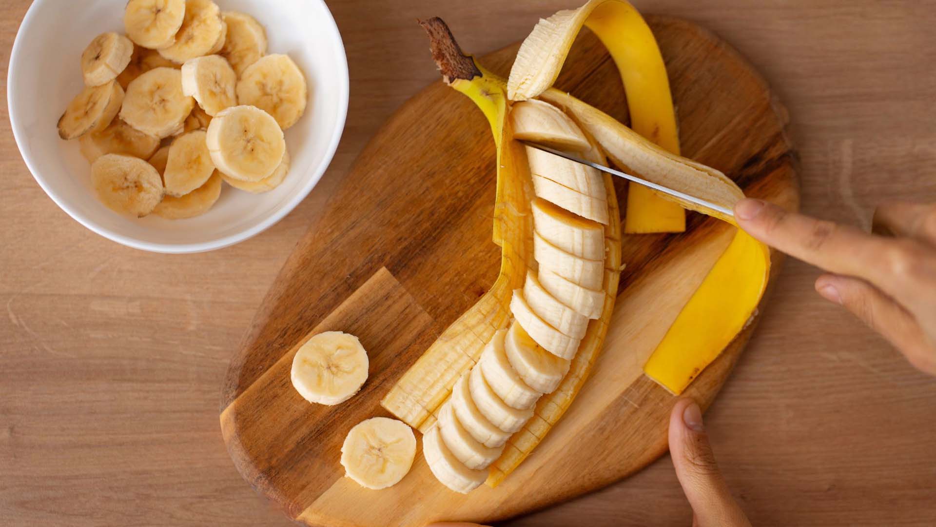 Cutting up a banana