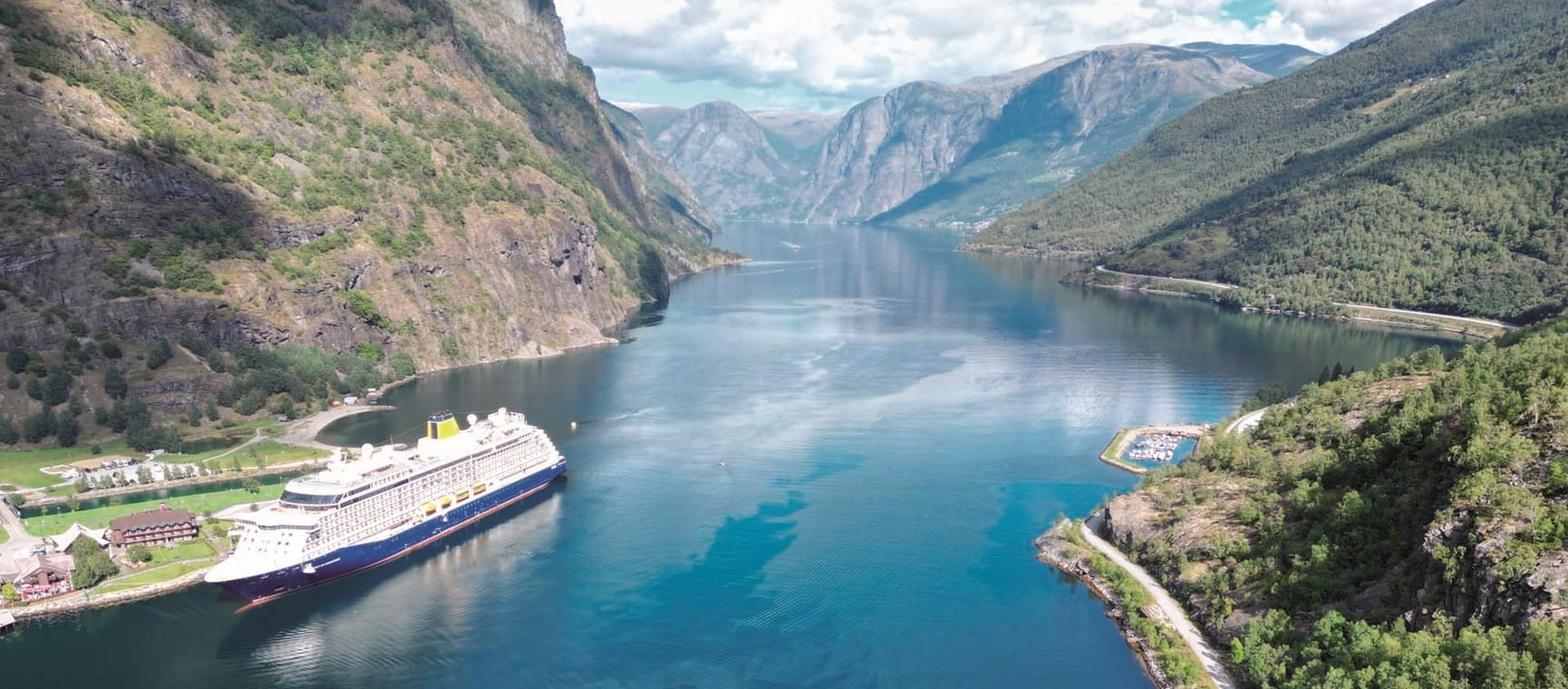 Spirit of Discovery cruise ship moored in a Norweigian fjord