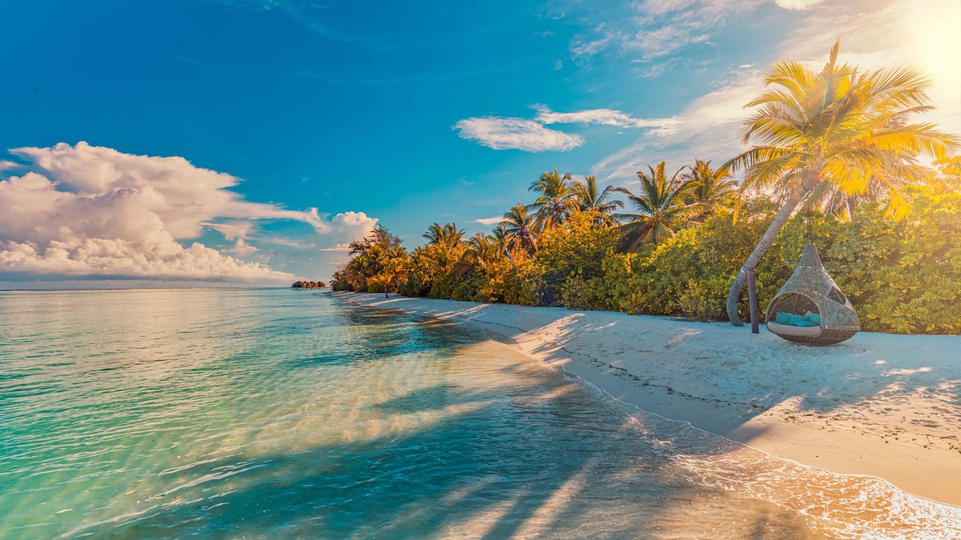 A sunlit Caribbean beach with turquoise waters