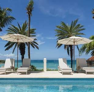 Hotel swimming pool with sea view