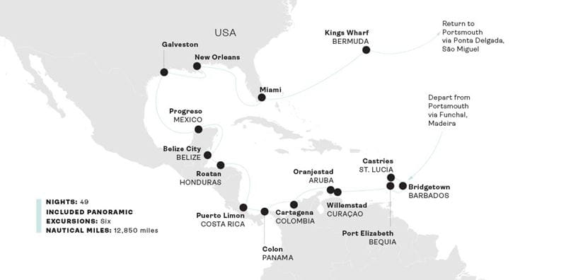 Map showing the cruise route