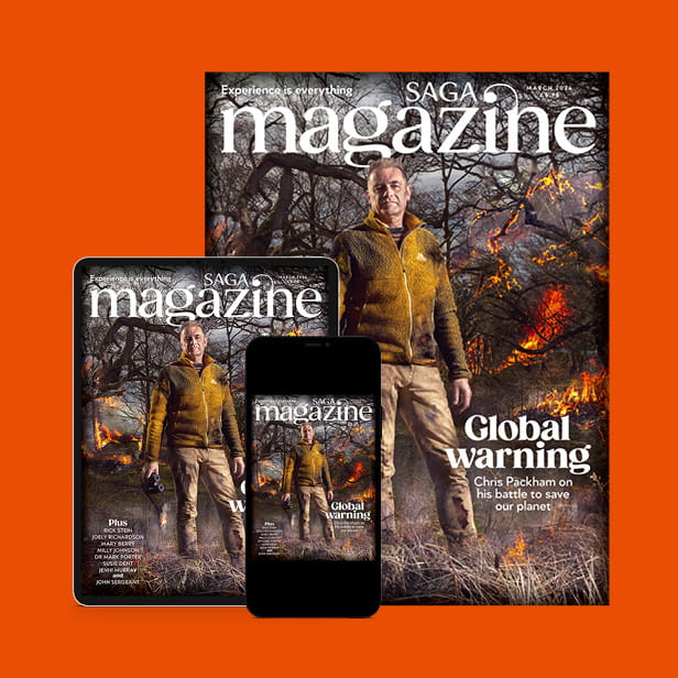 A print magazine, a mobile phone and a tablet