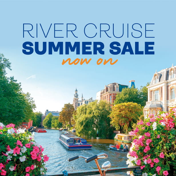 Text reads: River cruise summer sale now on