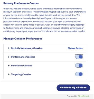 Indigo text on a white background showing what cookie preferences look like