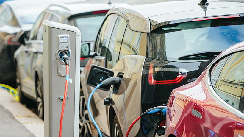 Electric cars on charge while parked on the street