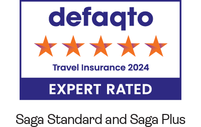 Defaqto 5 star rated travel insurance for Saga Standard and Saga Plus cover levels