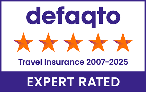 Defaqto 5 star rated travel insurance 2007 to 2025.