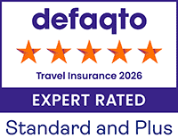 Defaqto 5 star rated Standard and Plus Travel insurance 2026.
