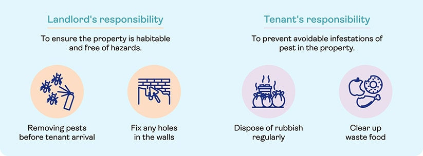 Landlord's responsibility is to make sure property is habitable. Tenant's responsibility is to prevent infestations.
