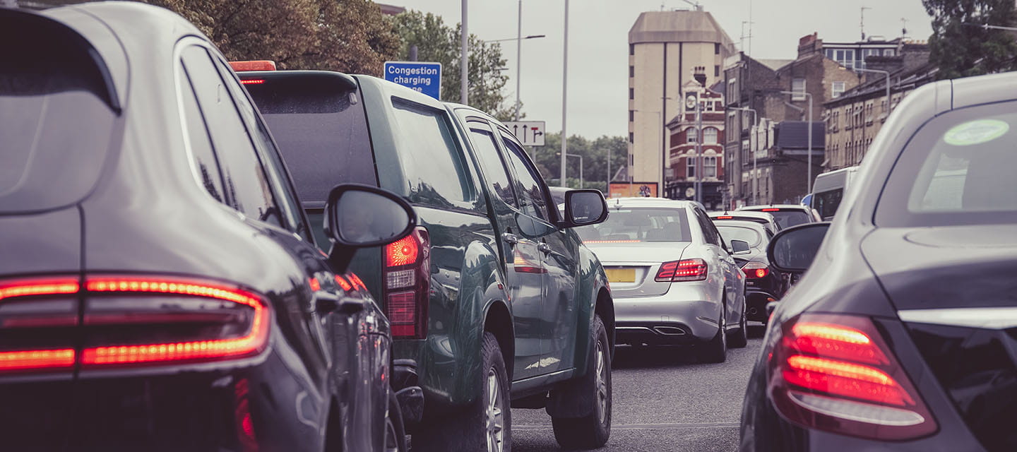 A busy road in London during rush hour