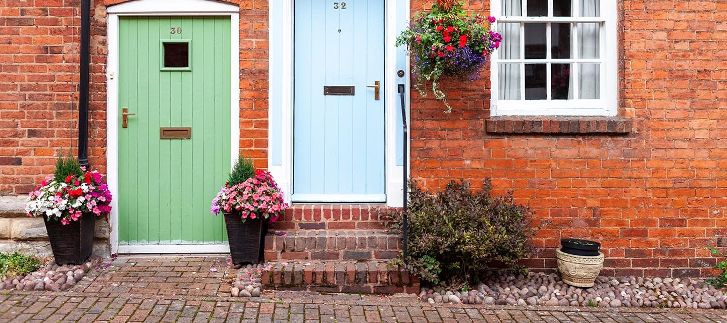 Traditional English Brick Village Houses In Alcester, Warwickshire, England