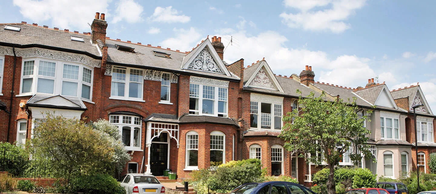A street of red brick houses