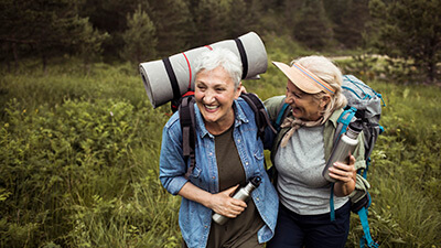 Two friends hiking together