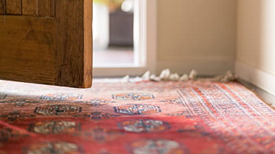 Low angle view looking out an opening domestic front door