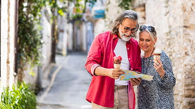 Mature couple visiting old village of Lefkara, Cyprus