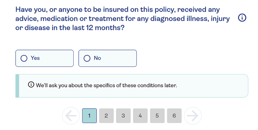 An example of a medical question asked when you complete a travel insurance quote