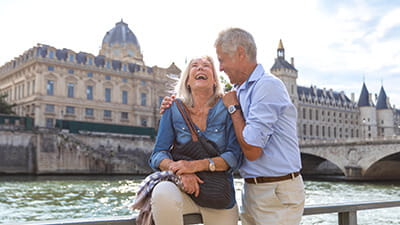 Seniors taking a break in Paris relaxing on the Seine River