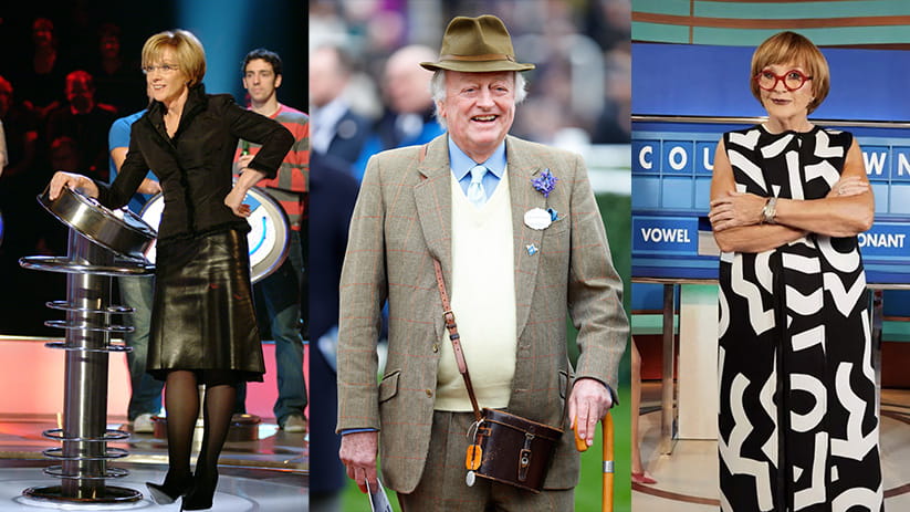 Three photos in a montage of Anne robinson on the weakest link, Andrew Parker Bowles and Anne Robinson in the studio