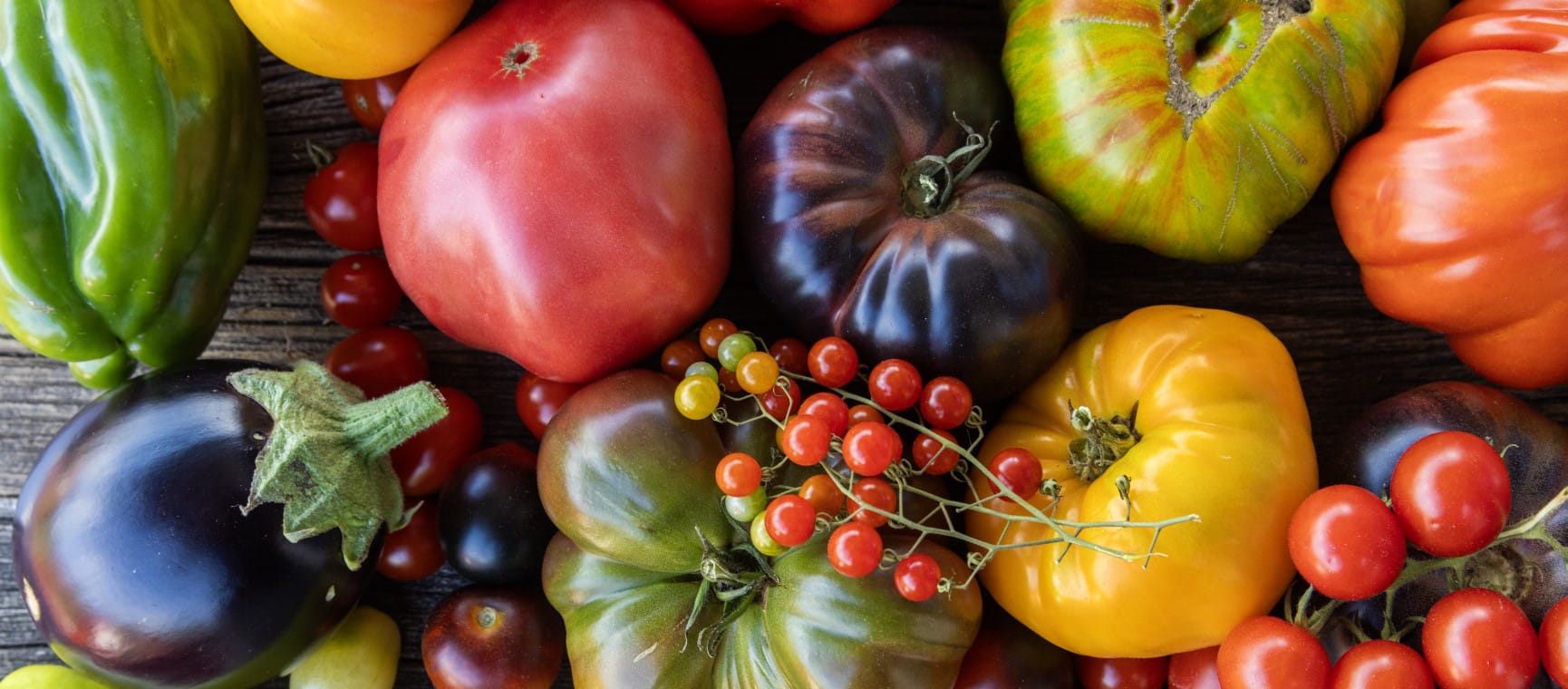 Colourful heirloom tomatoes on grey rustic background | Getty/mirceax