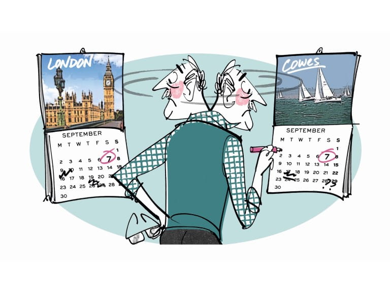 An illustration depicting Hunter Davies trying to choose where to live | MH Jeeves