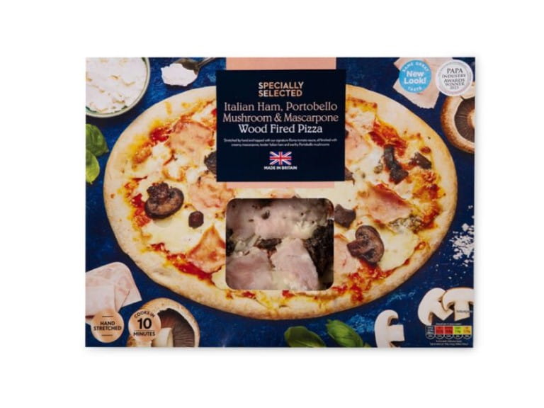 Specially Selected Italian Ham Portobello Mushroom And Mascarpone Wood Fired Sourdough Pizza | Aldi