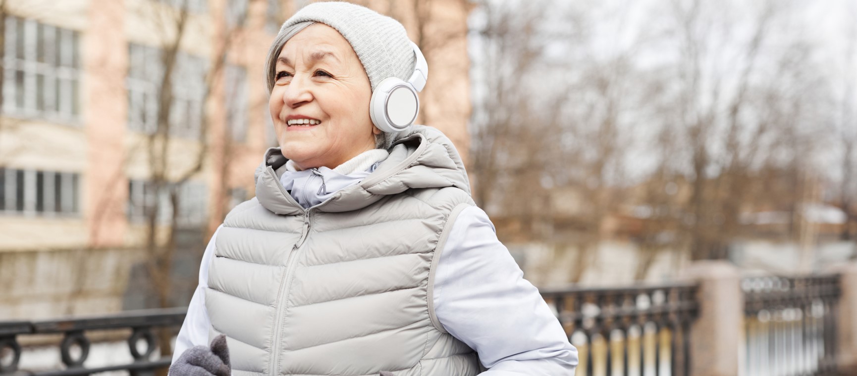 An older woman on a winter jog