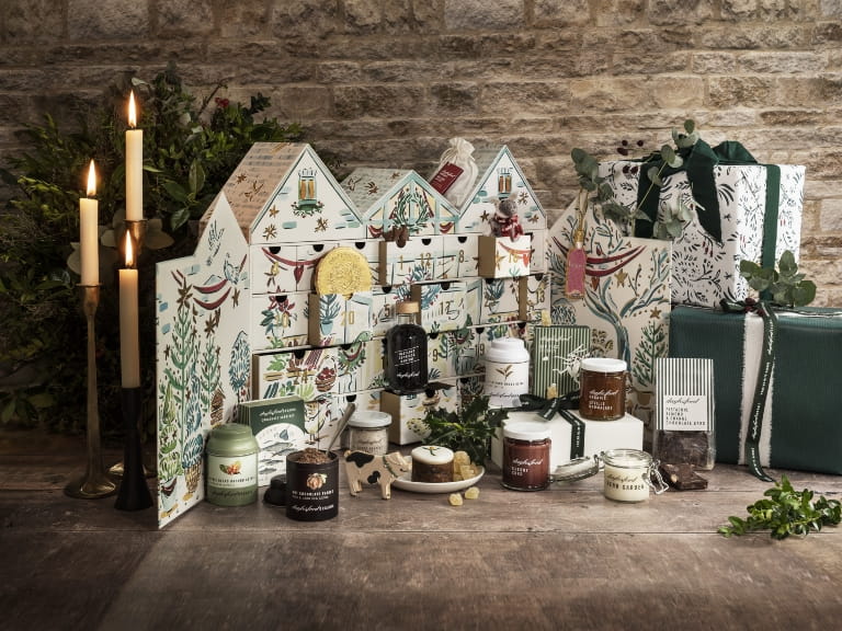 A farm shop advent calendar with chutneys, jams, cocktails, biscuits, cake and more