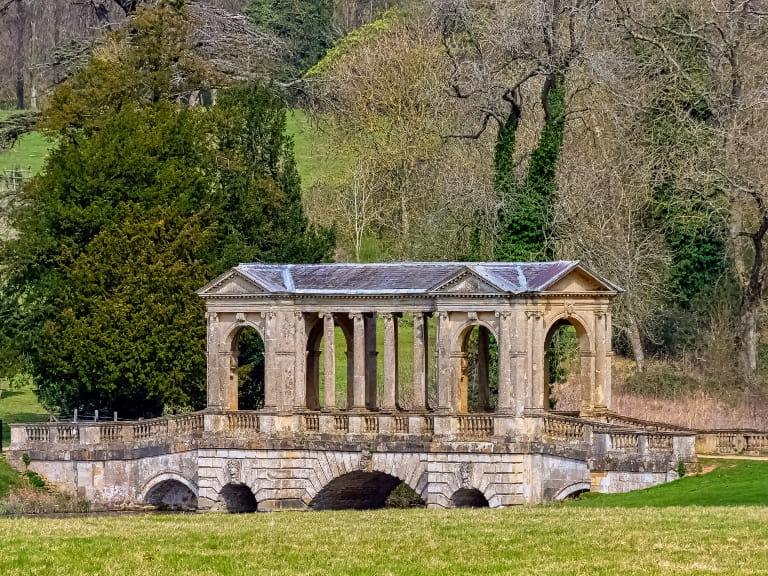 Octagon Lake and Palladian Bridge in Stowe, Buckinghamshire