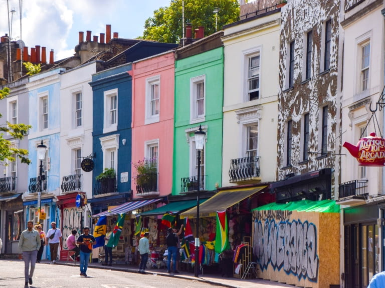 Colourful buildings on Portobello Road in Notting Hill, London