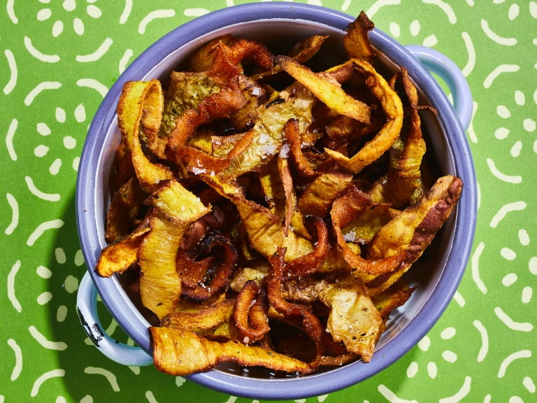 A bowl of crispy root veg crisps
