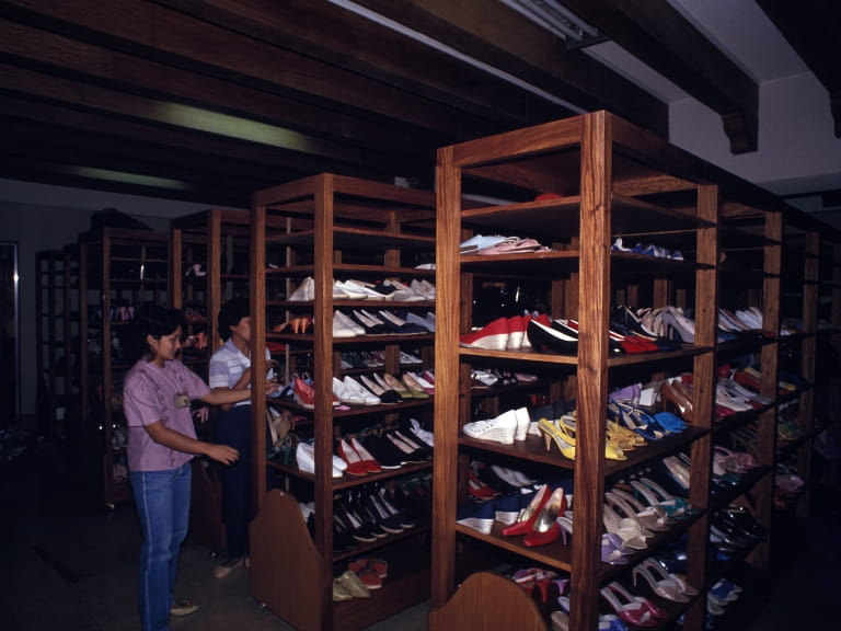 Shelves of shoes belonging to Imelda Marcos in a cellar in Malacanang Palace in Manila