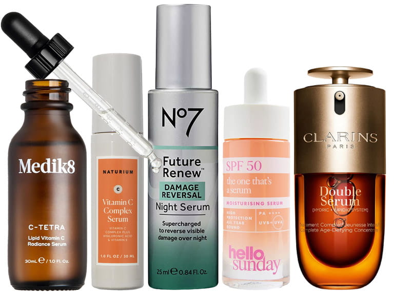 5 facial serums lined up