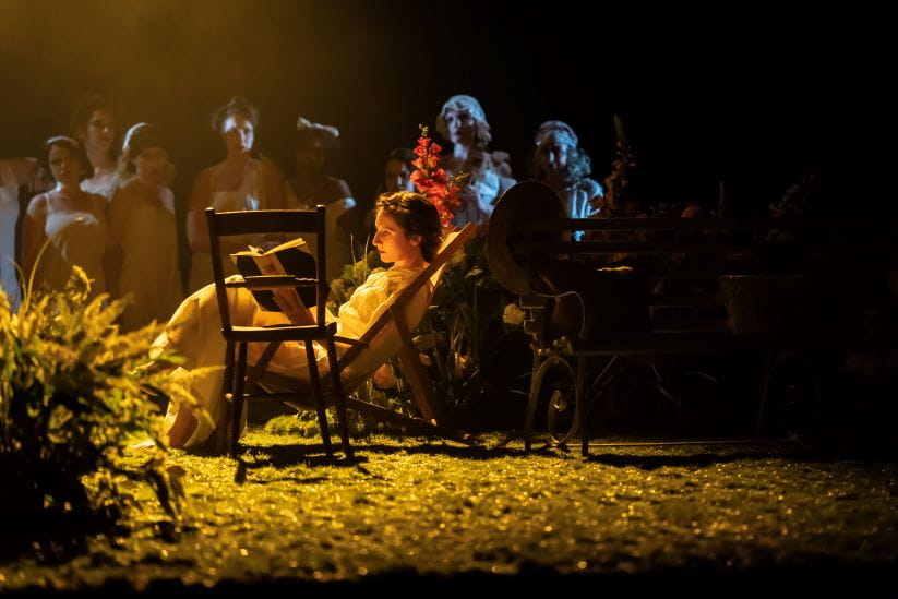 Bessie Carter as Vivie Warren on stage