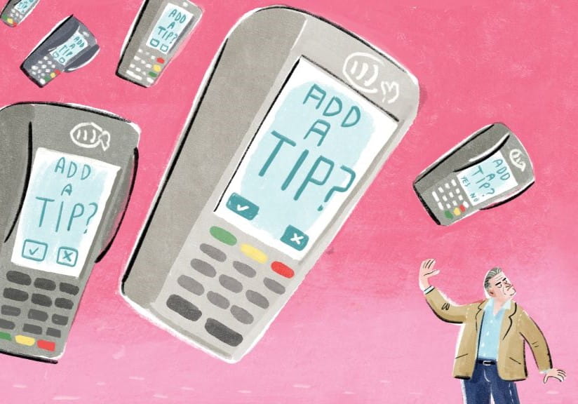 illustration of PDQs in the air asking to add a tip
