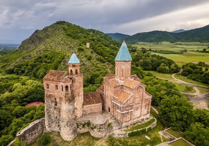 Aerial view of the Gremi castle and church. Kakheti, Georgia.