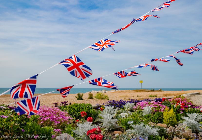 bunting over a beach
