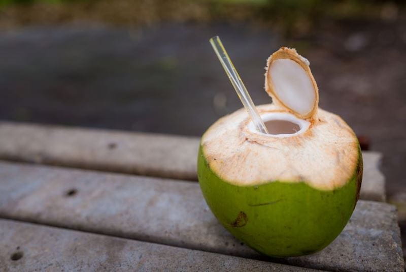 Coconut water in a coconut