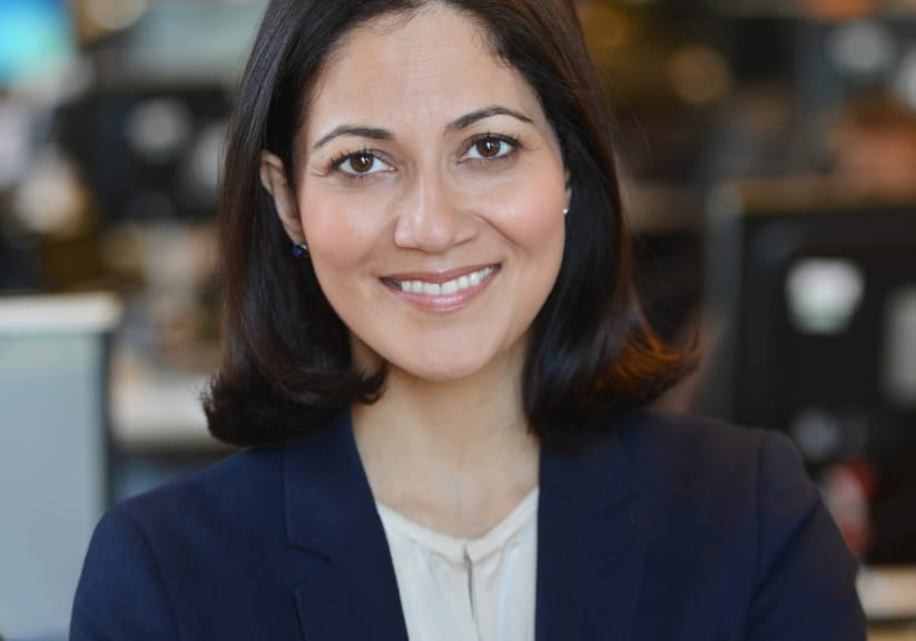 Mishal Husain BBC presenter in the newsroom