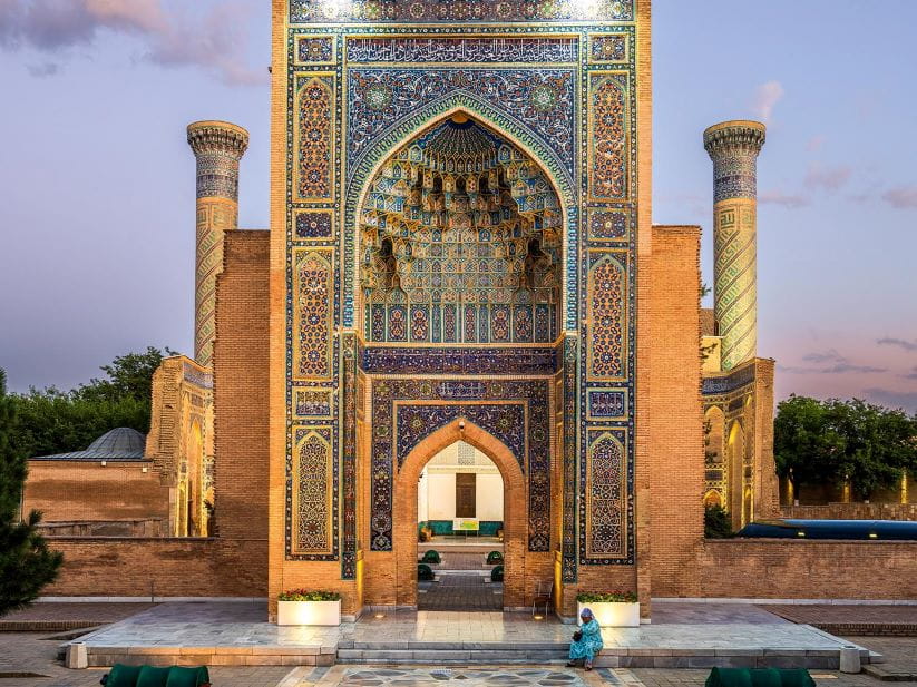 The colourful Gur-e-Amir Mausoleum in Samarkand