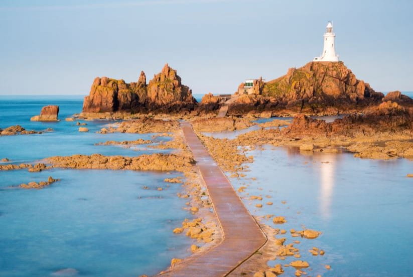 A tidal causeway leading to Corbière Lighthouse
