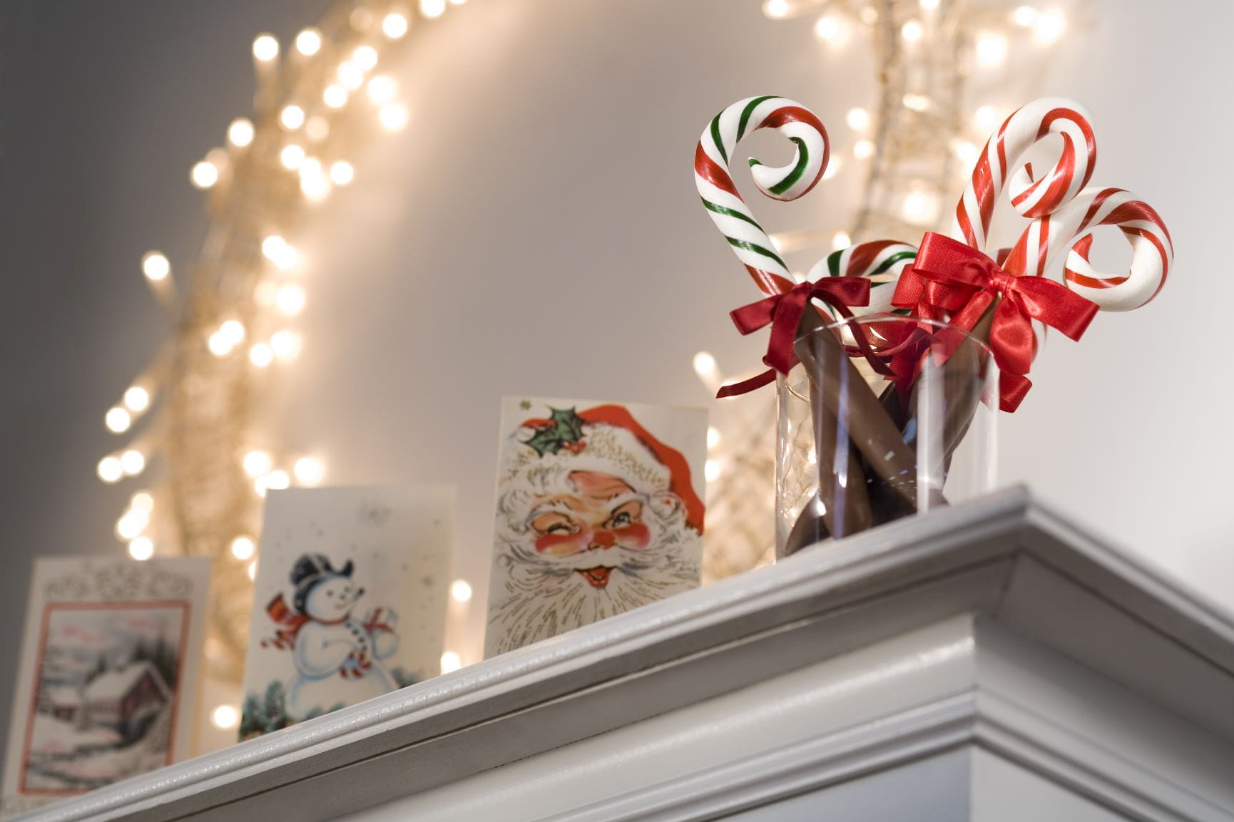 Christmas cards on the fireplace