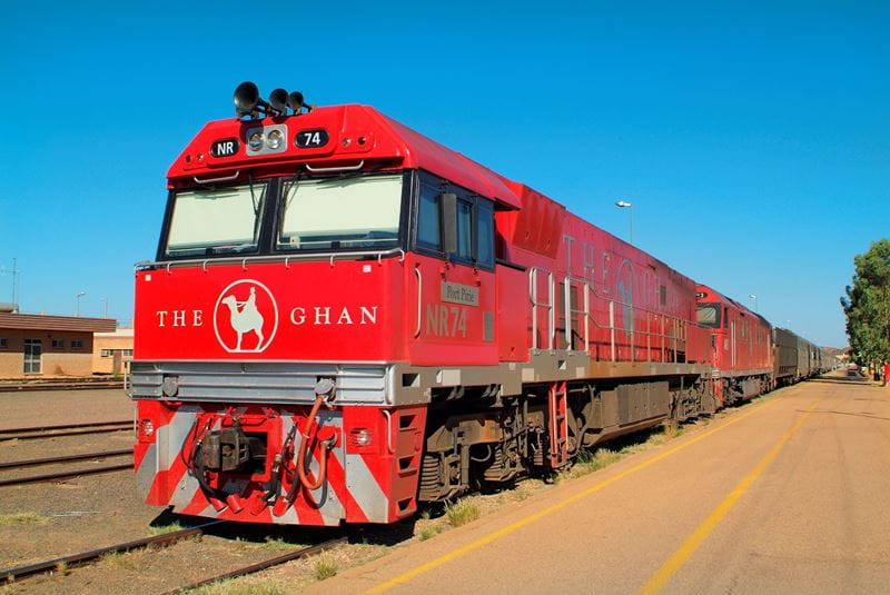 The Ghan train from the front